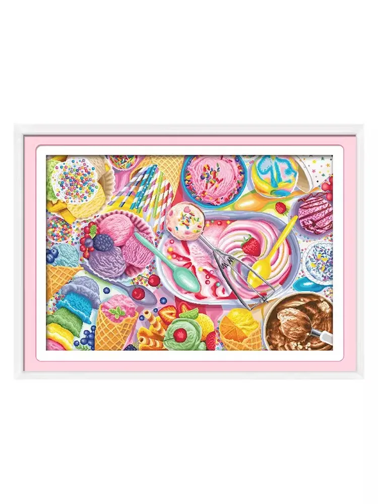 16CT 103X73cm Ice Creams Pre-Printed Cross Stitch DIY Embroidery Set Handicraft Floss Needle Crafts 110 Colors