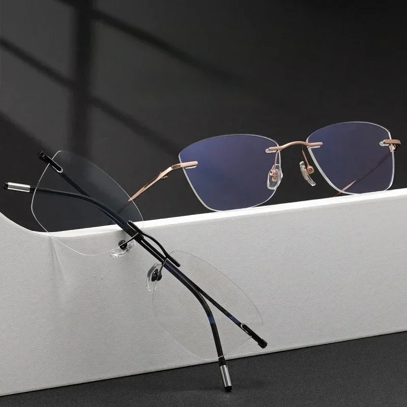 

Myopia Hyperopia Frame Cat Eye Rimless Women's Glasses Ultra-light Pure Titanium Optical Prescription Eyewear 1022 Custom Lenses