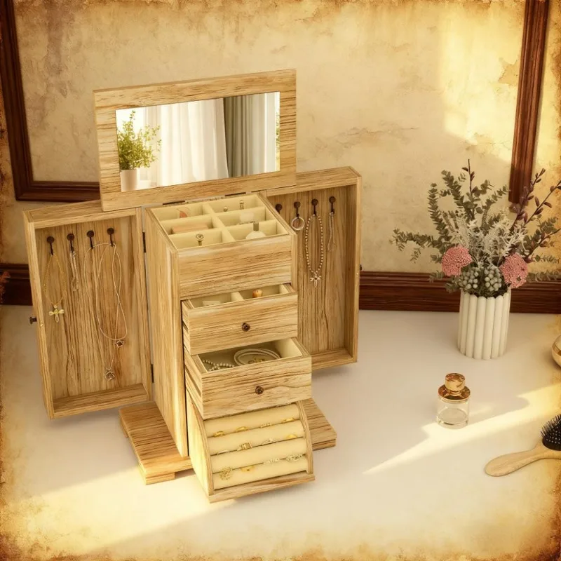 

Wooden Jewelry Box With Mirror 2 Drawers Included Great For Rings Earrings Necklaces Storage Elegant Wood Frame