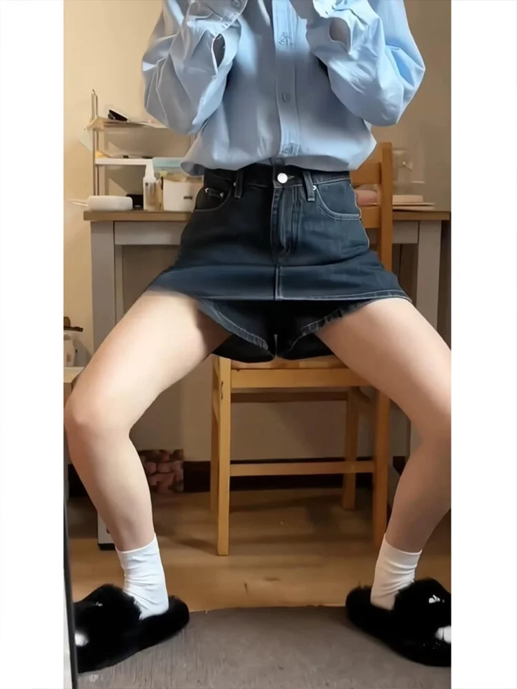 

Sweet And Spicy ort Denim Skirt for Petite plus Size Women Trendy High Waist A-Line Skirt Cotton Polyester Blend Summer 2024