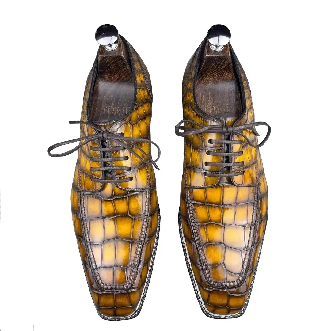 yinshang new men dress shoes male formal shoes brush color yellow business office leisure shoes male crocodile shoes