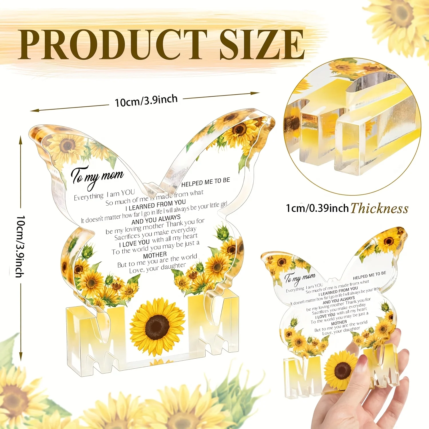 Gifts for Mom Birthday Gifts for Mom from Daughter Son Delicate Butterfly-Shaped Sunflower Acrylic Plaque Mom Present