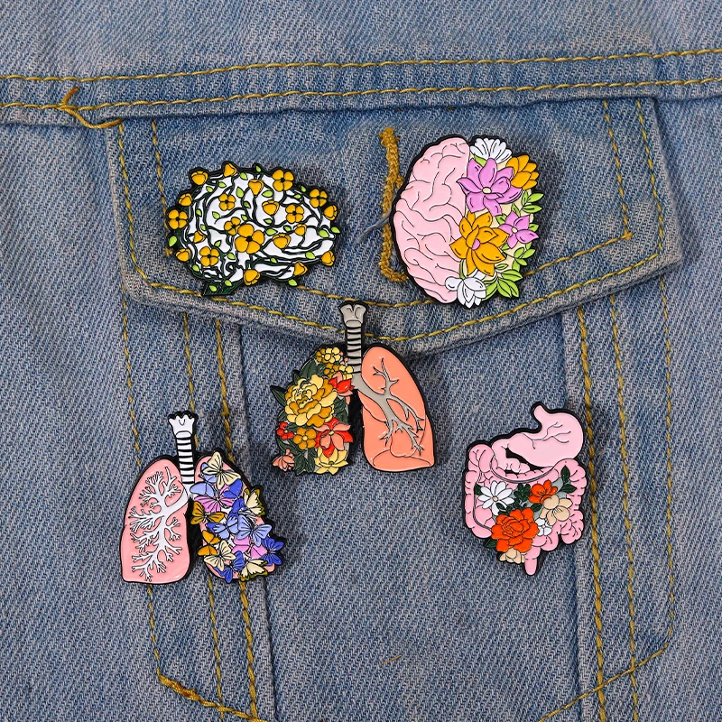 3-5pcs/sets Medical Organs Enamel Pins Heart Brain Lungs Intestines Brooch Cartoon Creative Metal Lapel Pin Badge Jewelry Gift - view 6
