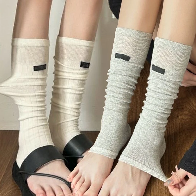 

Lolita Leg Warmers Women Cotton Knee High Socks Stocking Knitted Foot Cover JK Japanese Girl Leg Warmer Solid Color Long Socks