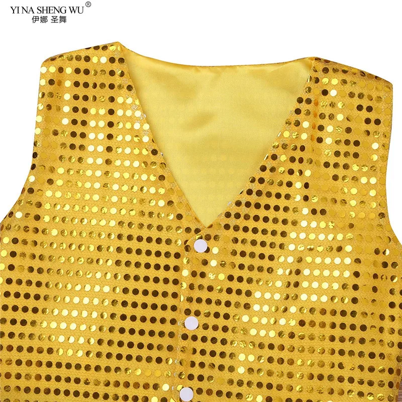 Jazz Dance Costume Boys Girls Sequined Vest Children Dancewear Performance Waistcoat Modern Dancing Clothes Sleeveless Vest