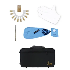 Bb Profesyonel 17 anahtar klarnet, beyaz eldivenler, temizlik bezi ve kutu, orkestra, müzik aletleri, borular, bıçaklar, 6 Büyük satış, fagot enstrümanı no. 6