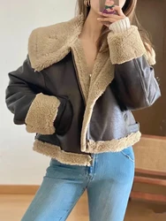 LY VAREY LIN New Winter Faux Lamb Leather Jacket Women Streetwear Lapel Zipper Pu Short Coat Loose Thick Warm Motorcycle Outwear