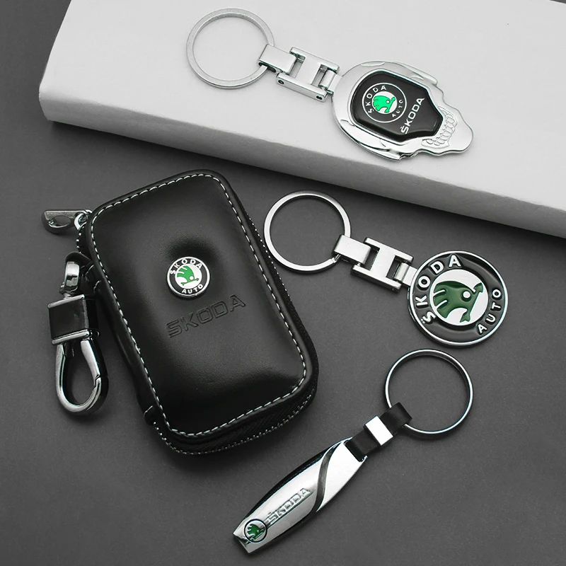 Llavero 3D de Metal y cuero con emblema para coche, accesorio para Skoda octavia fabia rapid yeti superb octavia a5 a7