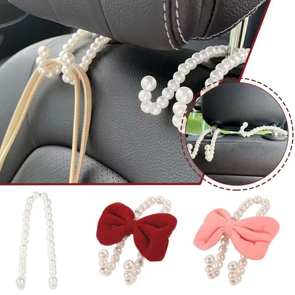 Car Rear Seat Hook White Pearl Hanger Car Hook Half Stainless Car Car Open Hook Steel Seat Headrest Auto Accessories Hook D G2R9