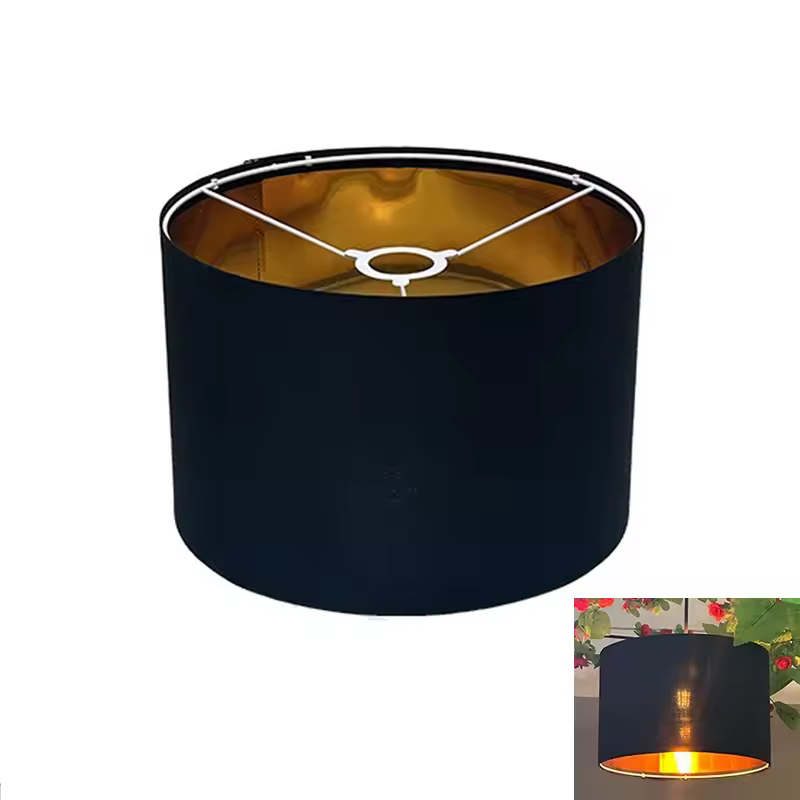 E27 runde Deckenleuchte, Schirmabdeckung für Wohnzimmer, goldfarbener schwarzer Stoff, Tischlampe, Lampenschirm-Set für austauschbare Designs