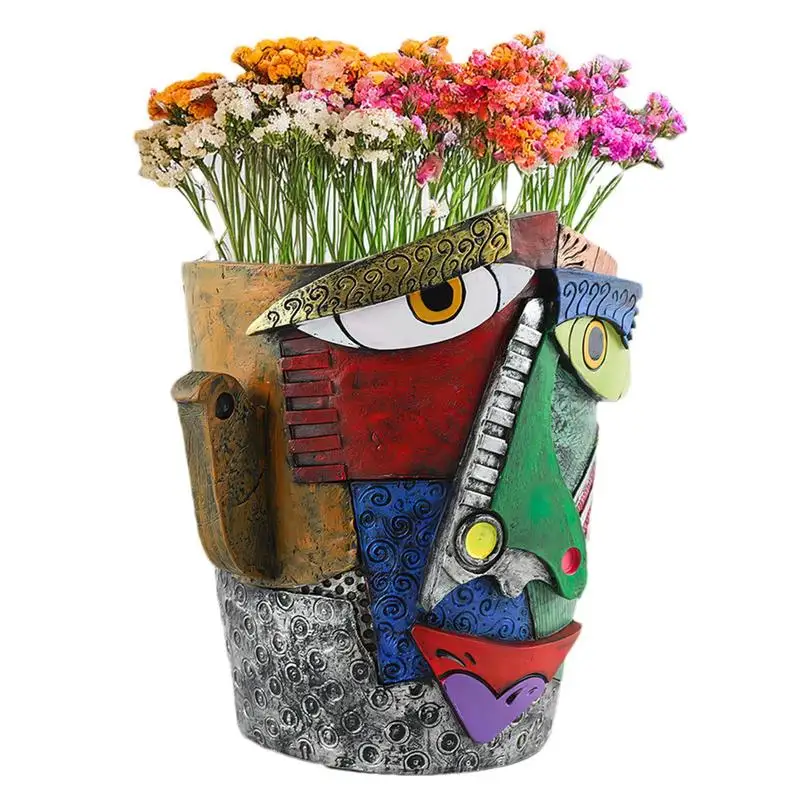 

Face Planter Pots Head Abstract Abstract Face Human Face Head Shape Flower Pots Colorful Face Art Abstract Resin Flower Pot