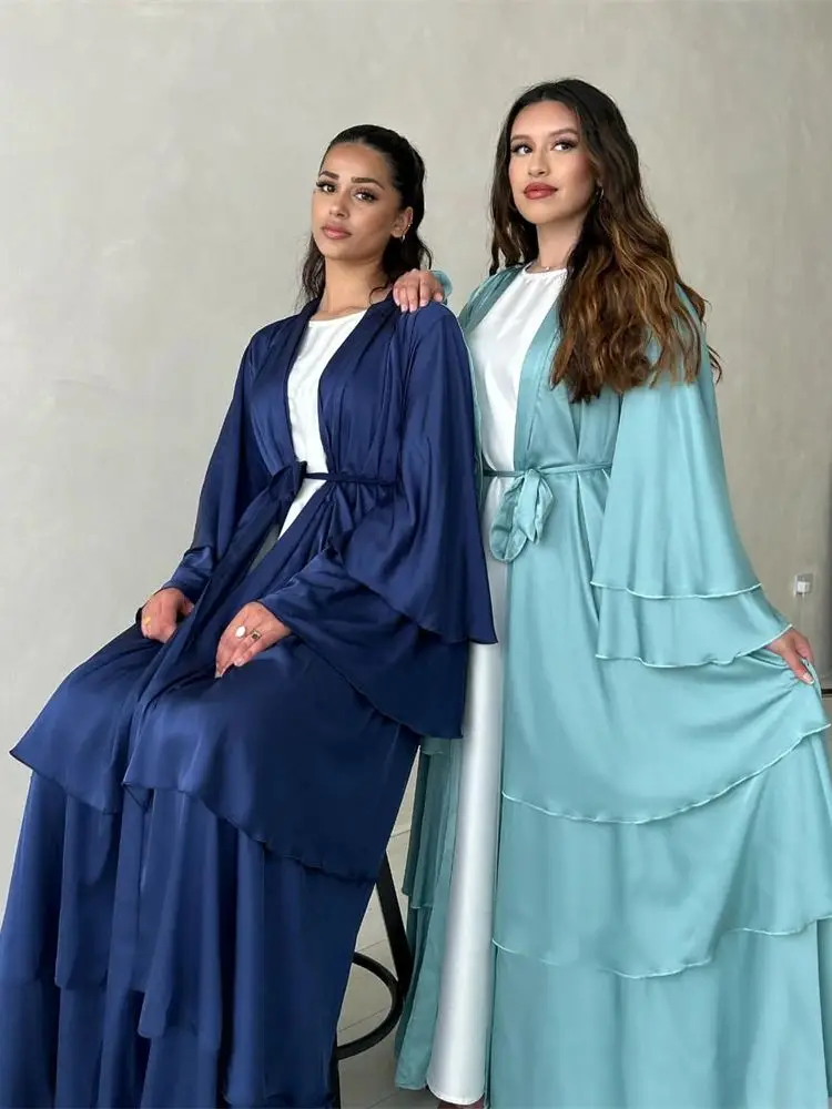 Kimono de satén de Ramadán para mujer, Abaya de Dubái, Turquía, Islam, vestido modesto musulmán, ropa de oración, bata Kebaya