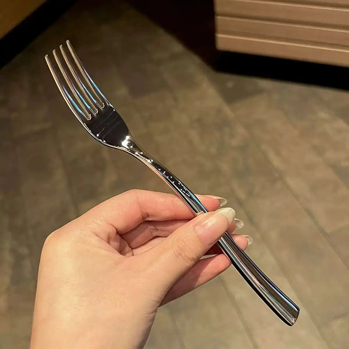 شوكة شريحة لحم من الفولاذ المقاوم للصدأ عالية المظهر للمطبخ الغربي، شوكة بمقبض ممتد لأدوات المائدة الراقية للسلطة والمعكرونة والفنادق #2