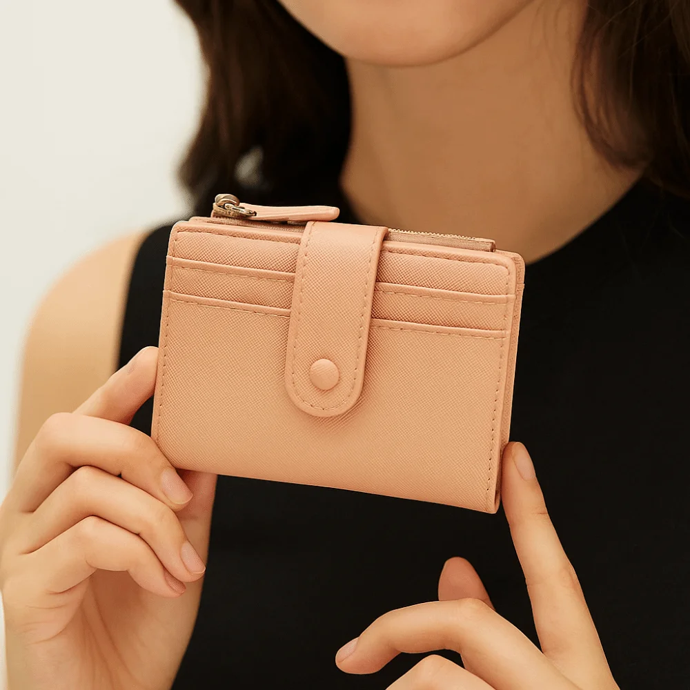 

Portable PU Leather Short Wallet Zipper Multi-card Two Fold Wallet Japanese Style Foldable Women Card Holder Daily