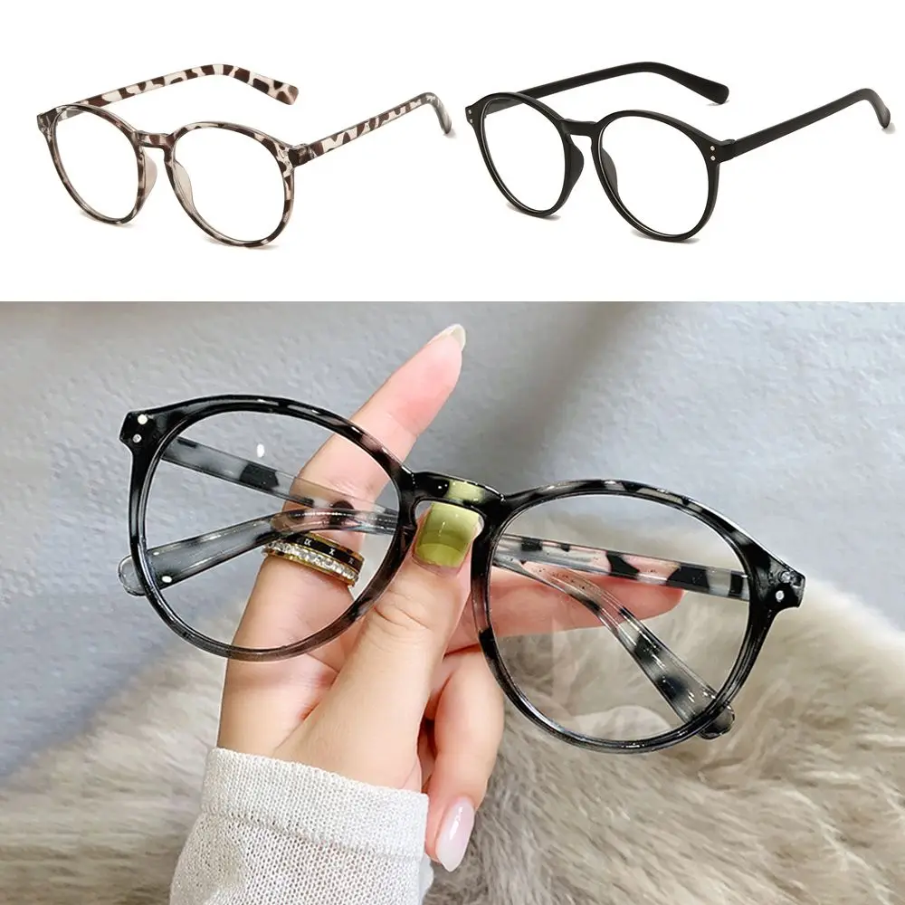 -1.0~-4.0 Vintage Round Frame Brown/Black/Leopard Print Myopia Glasses Eyeglasses Flat Mirror Eyewear Anti Blue Light