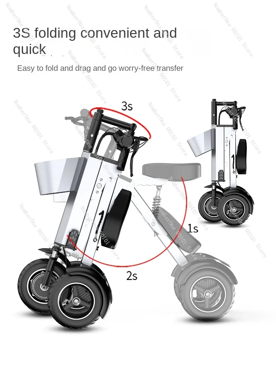 48V high-power foldable electric vehicle, portable, small, lightweight, mini three wheeled electric scooter X