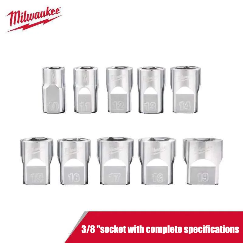 Milwaukee 10 Piece Metric 3/8 inch Chrome Plated Socket Set, Impact Wrench Repair Tool Accessories 4932492507/48-22-9503