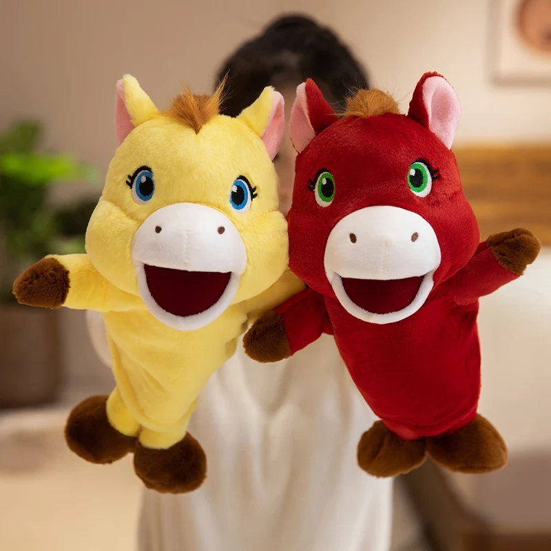 Kawaii Horse Hand Puppets Stuffed Plush Animals Toys Hand Finger Story Puppet Dolls Educational Baby Children New Year Gifts