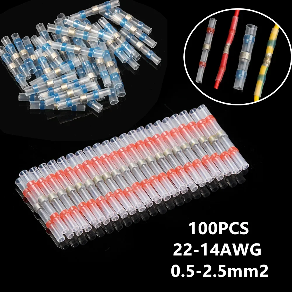 

100PCS Assorted Insulated Seal Solder Sleeve Heat Shrink Wire Butt Connectors Splice Connector Waterproof Soldering Terminals