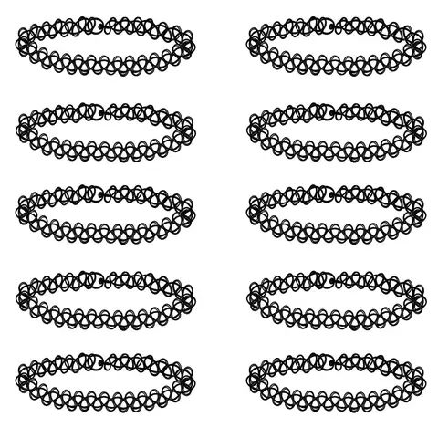 10PCS Black Tattoo Choker Necklace 90s Choker Gothic Adjustable Stretchy Elastic Necklace Y2k Choker Necklace for Women