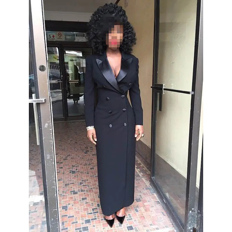 Elegant Black Women Blazer Double Breasted Peak Lapel Long Jacket 1 Piece Formal Occasion Business Casual Outfits Custom Coat