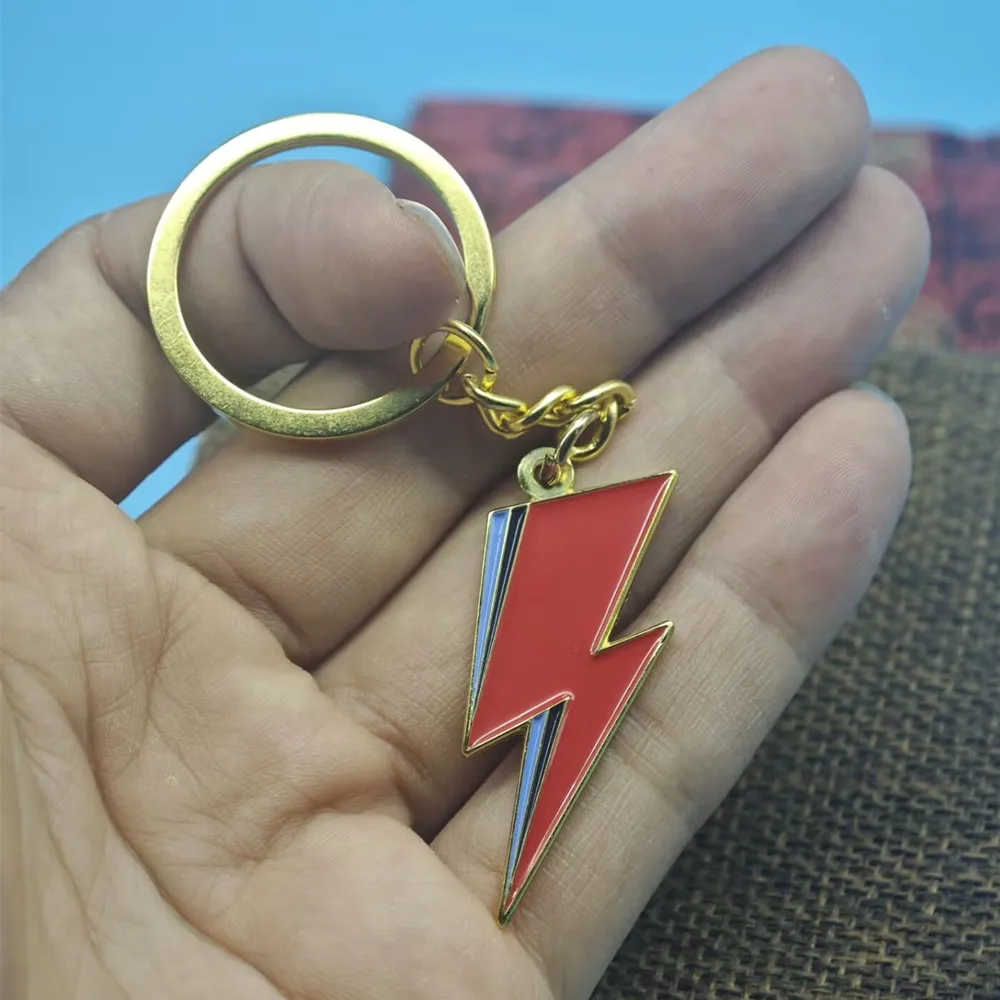 David Lightning Symbol Keychain Punk Rock Music Pendant Fashion Creative Accessories Key Ring Jewelry Singer Fans Gifts