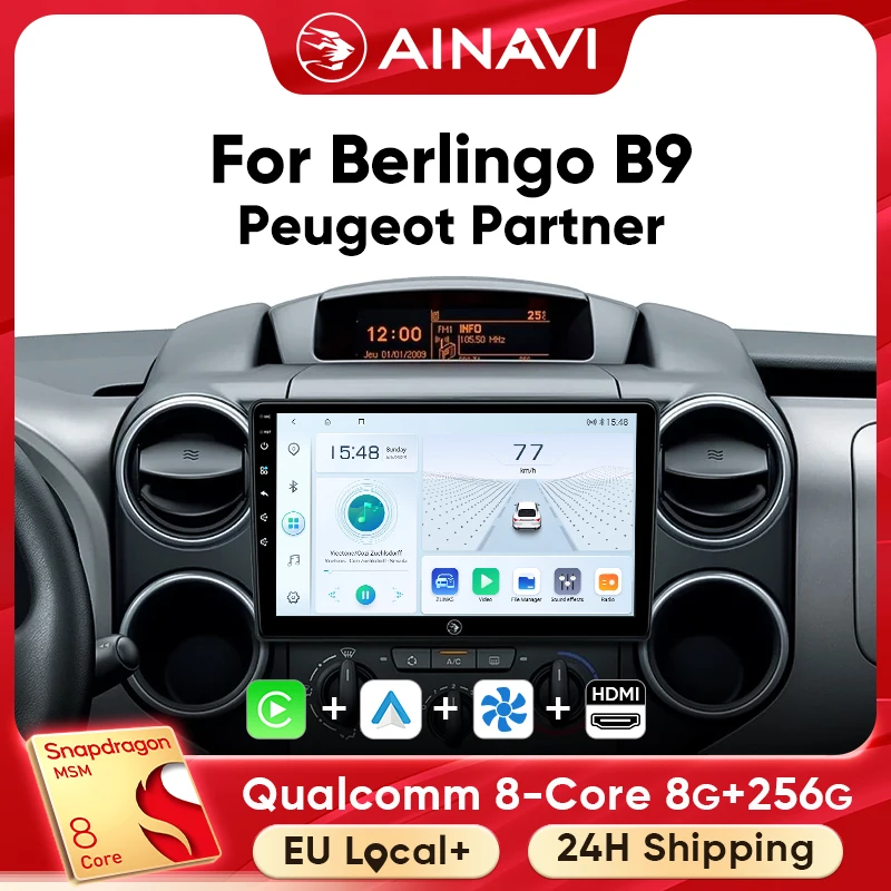 Ainavi Car Radio For Citroen Berlingo B9 Partner 2008 2010 2014 2018 Wireless Carplay Android Auto Car Multimedia Player 4G Wifi
