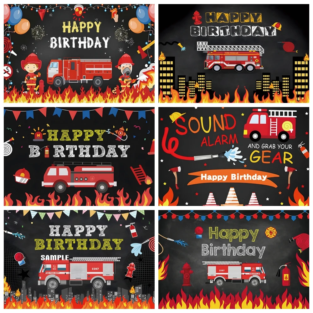 Firefighter Birthday Party Backdrop Fireman Fire Truck  Boy Birthday Party Decoration Banner Baby Shower Photography Background