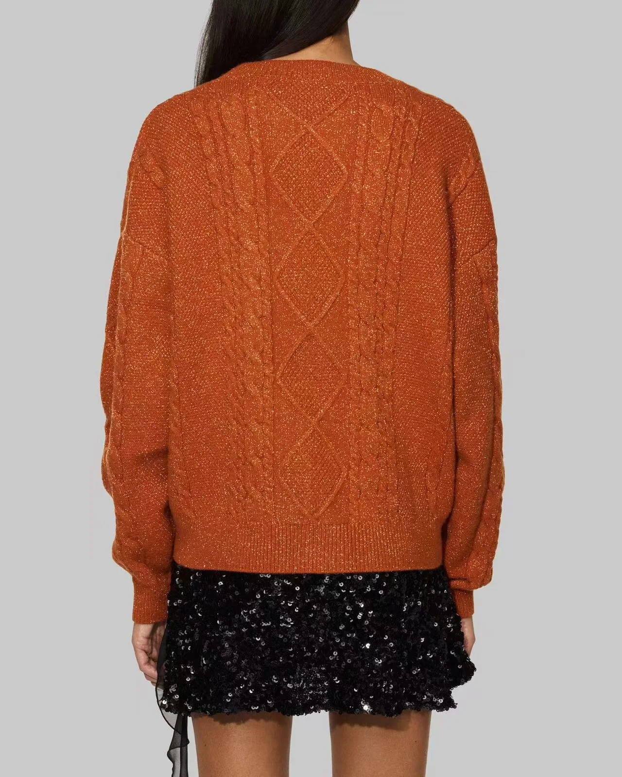 Bild 4: Täglicher bequemer Pullover, einfarbig, lässig, locker, elegant, fauler Stil, Sternmuster, Wollstrickjacke, langärmelige Mäntel mit V-Ausschnitt