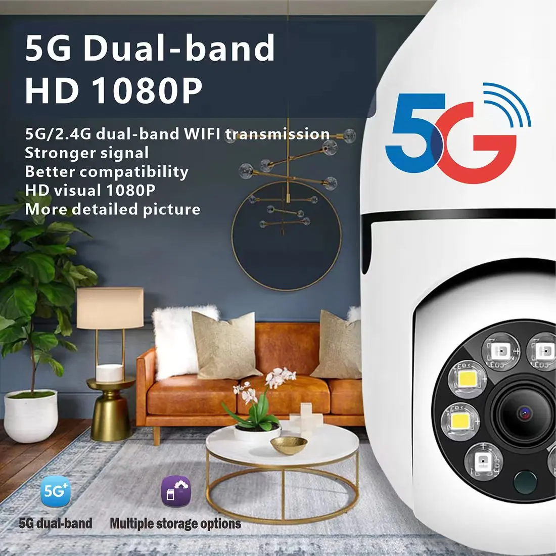 Light Bulb Security Camera Outdoor Wireless WiFi(5G/2.4G )360°Motion Detector Lightbulb Camera,Two Way Talk/HD/Night Vision