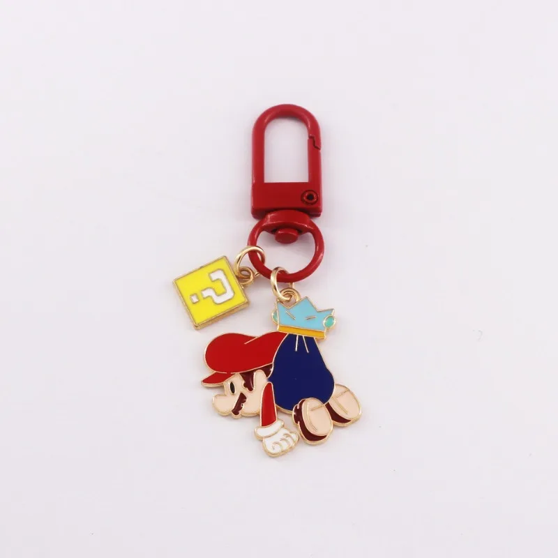 Super Mario Metal Cartoon Keychain Adult Children\'s School Bag Pendant Anti-lost Key Ring Chains Trinkets Birthday Present Gifts