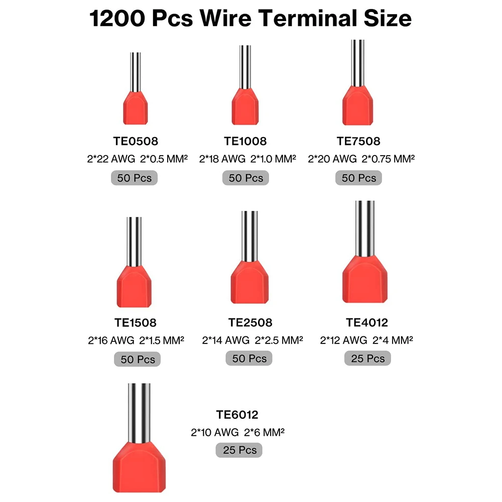 

1200 piece ferrule terminal kit, insulated ferrule crimping pins, single wire ferrule and double wire ferrule assembly AGW 23-6