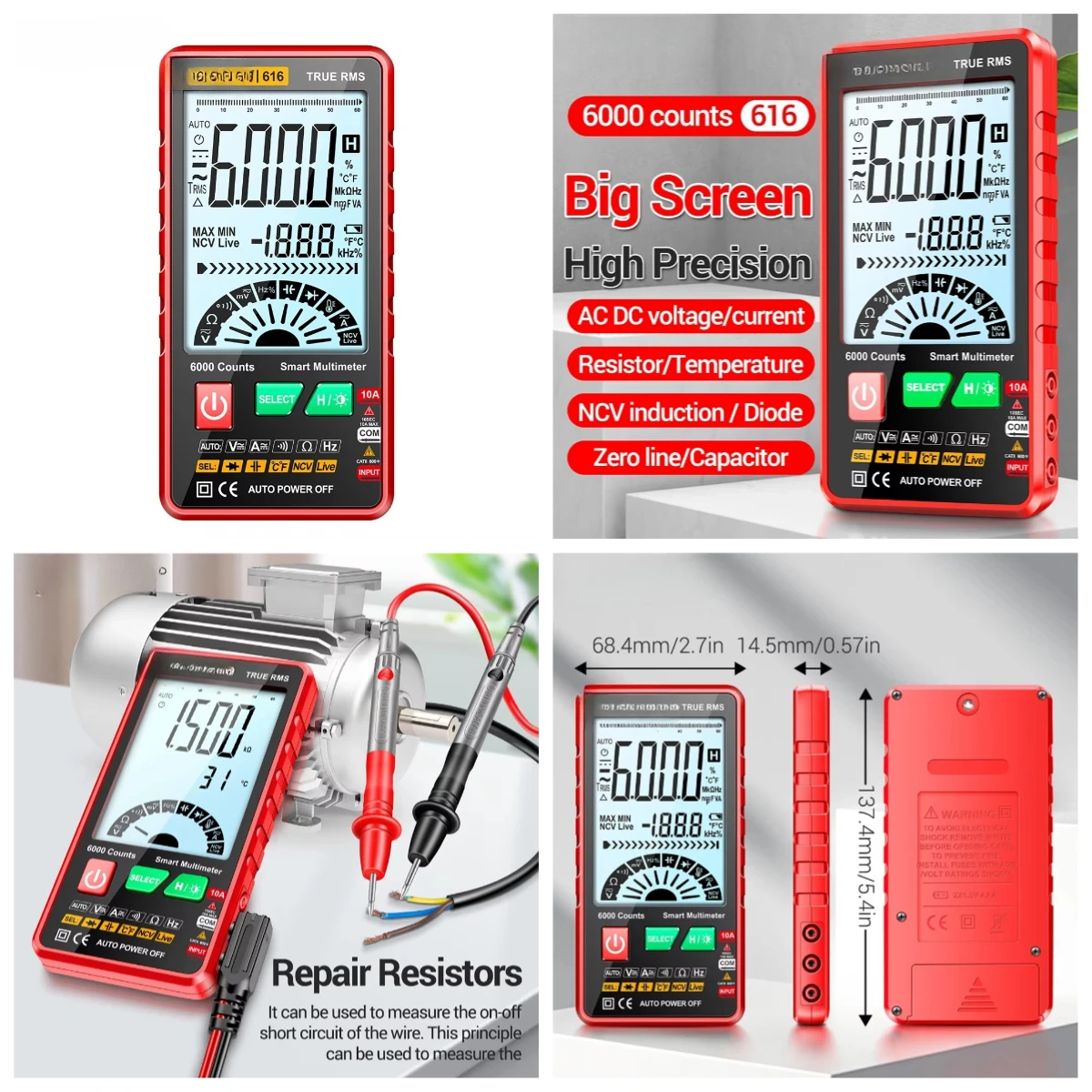 

Mini Portable Digital Multimeter 0-600V 10A AC DC Voltage Current Capacitance Tester