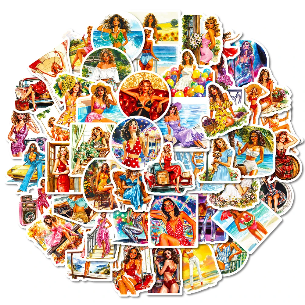 10/30/50pcs Vintage Summer Sexy Girl Stickers Retro Pin Up Girls Adult Sticker Motorcycle Luggage Laptop Phone Decals Decoration