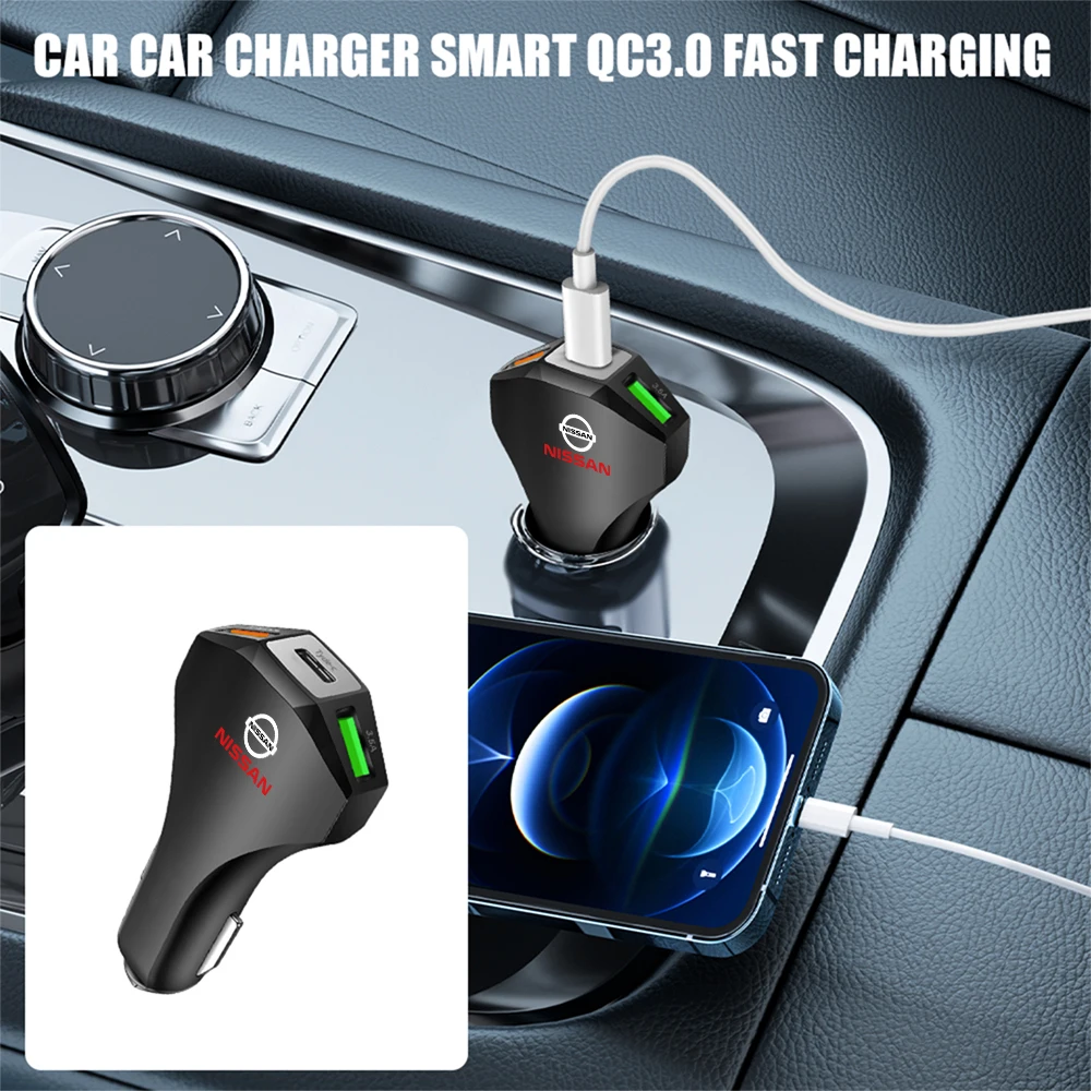 35W Car Charger Smart Qc3.0 Pd Fast Charging 3USB Type-C Cigarette Lighter For Nissan Nismo Tiida Teana GTR Note Versa Almera