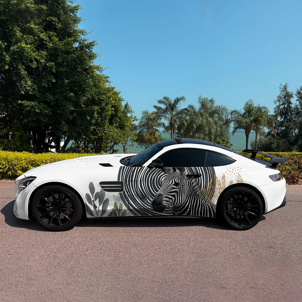 

Zebra Circular Stripes Car Vinyl Wraps Decal Self-adhesive PVC Sticker Suitable for Trucks SUV Decoration Auto Accessories Gift