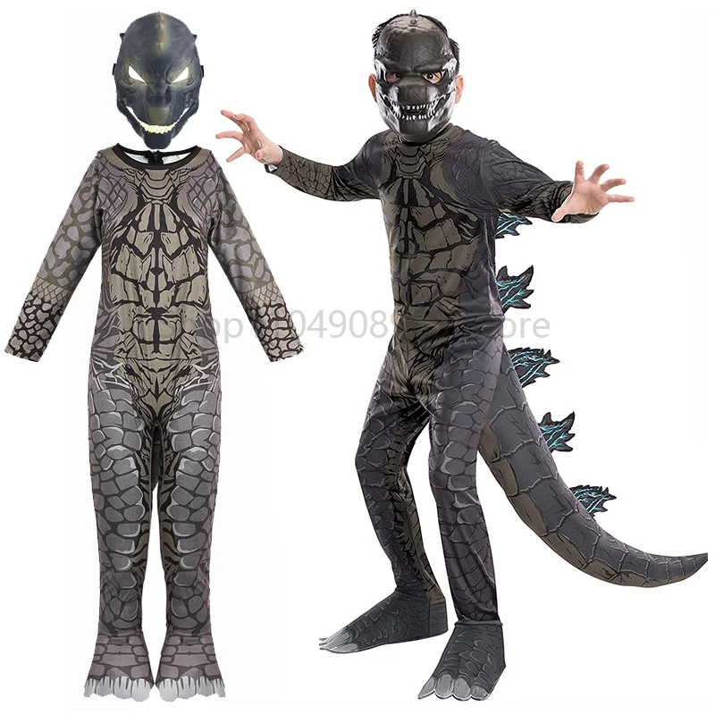 

Children Dinosaur Jumpsuit Costumes with Mask for Birthday Gift Carnival Party Monster Role Play Dress Up Outfit