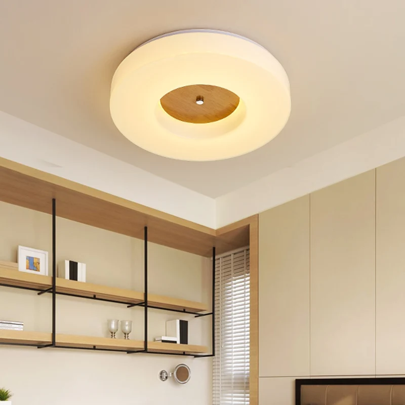 Plafonnier LED Nordic Mars en Bois Chaud pour Chambre à Coucher, Éclairage Circulaire pour Salon, Décoration d'Nik