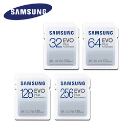 SAMSUNG-EVOプラスサイズのSDカード、32GB、64GB、128GB、256GB、最大130 mbps、dslr、ミラーレスカメラを転送、pcs