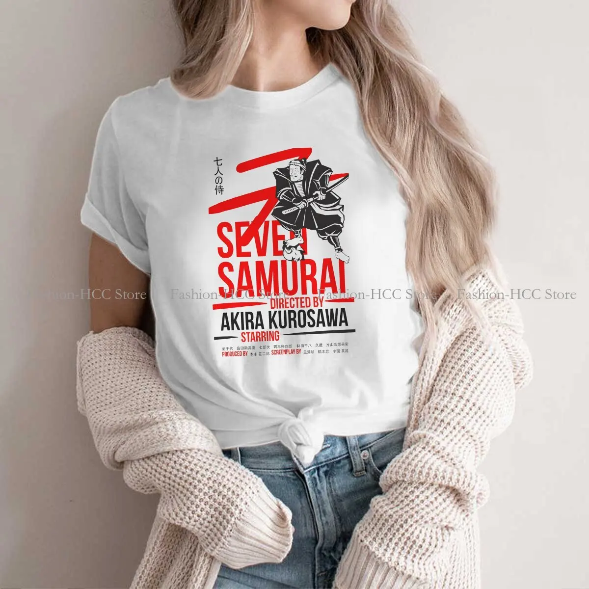 

Seven Samurai Graphic Polyester TShirt Samurai Style Streetwear Leisure T Shirt Women