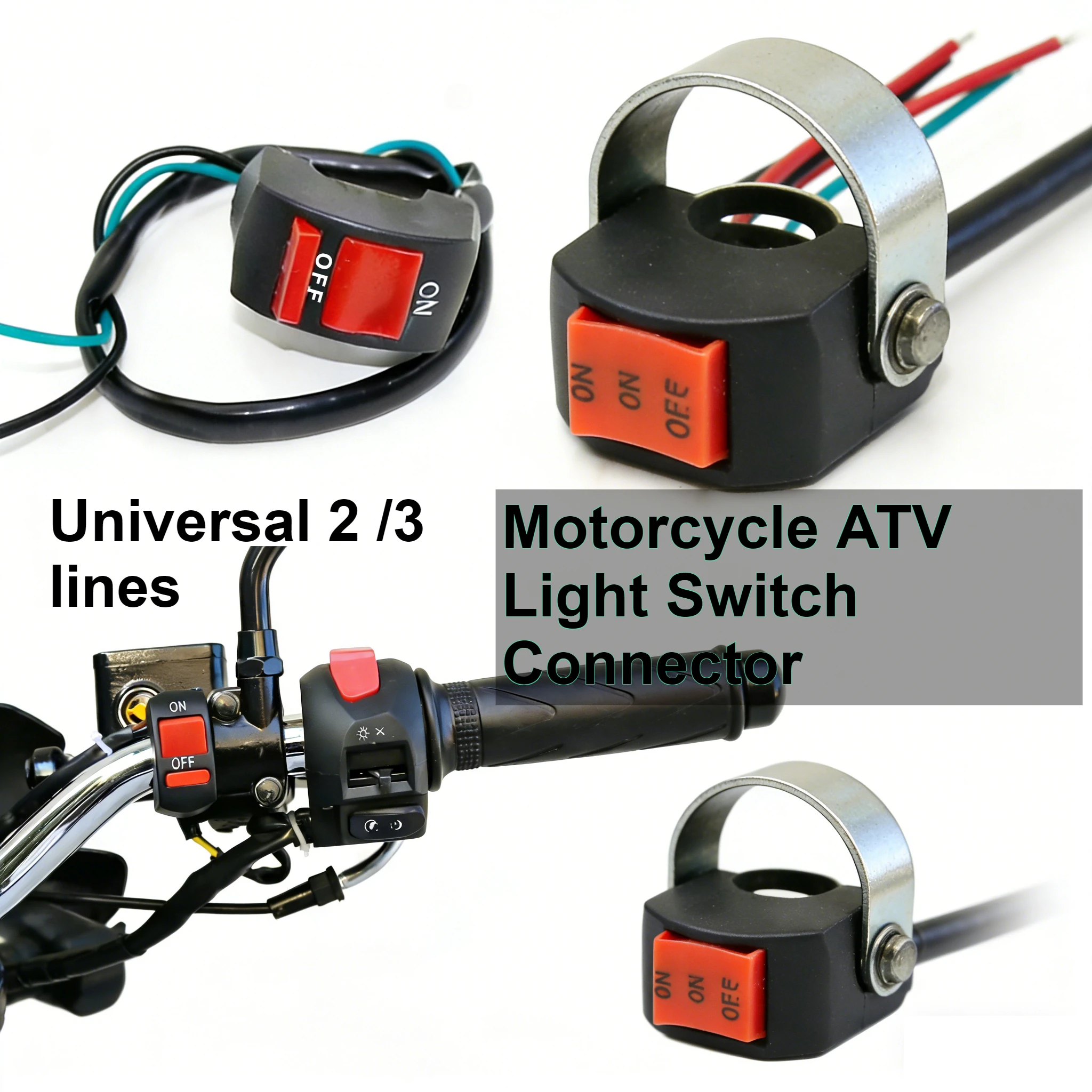 Universal 2 Lines Motorcycle Atv Light Switch Connector Handlebar Modification Button On And Off Switch Fit For Crf230f Xr400