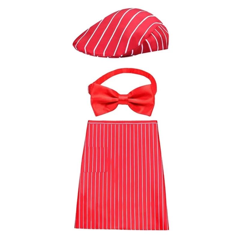 39bd 1950er Jahre für Erwachsene Kellner Kostüm Sodas Ruck Kostümstreifen Schürze, Kappen und Bowtie Accessoires Set Kellnerin