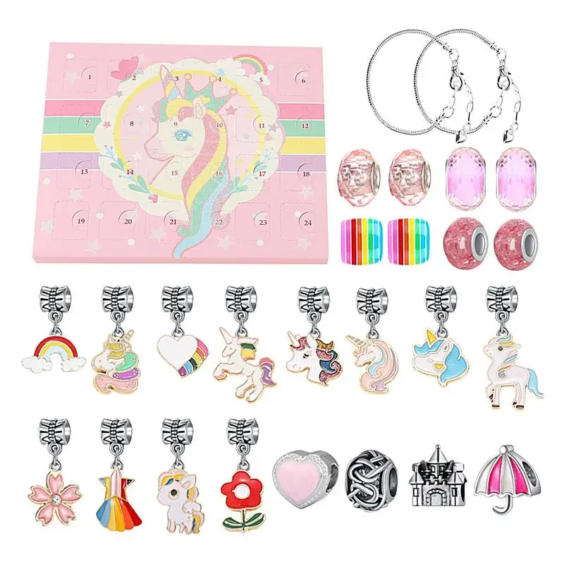 

Christmas Jewelry Advent Calendar DIY Bracelets Kit 24 Days Countdown Calendar Rainbow Unicorns Blind Box Girls Christmas Gift