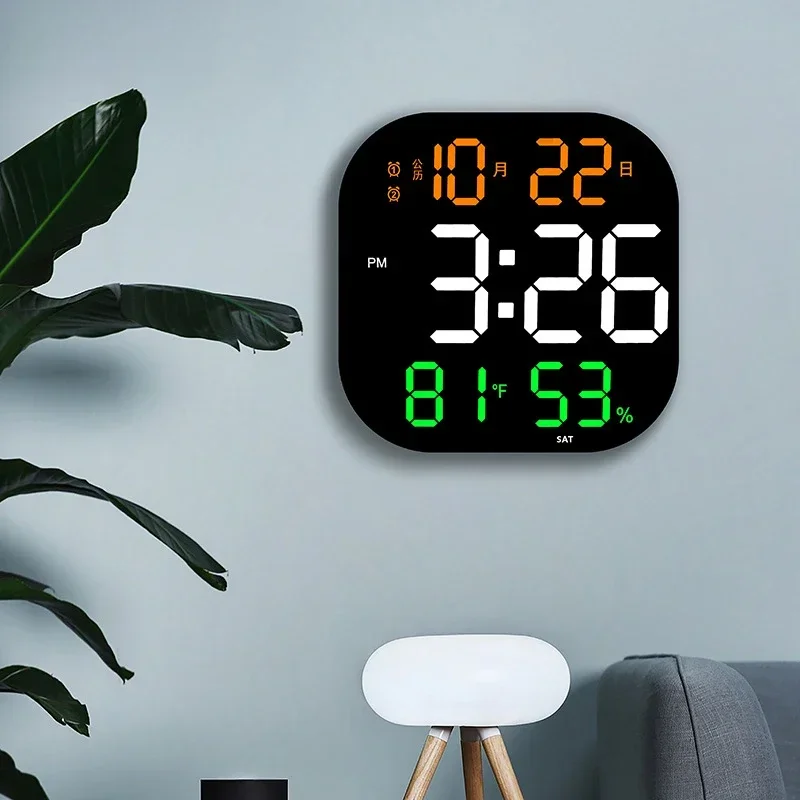 13inch LED Large Digital Wall Clock with Remote Control TEMP Humidity Week Auto Dimmer 12/24H Alarm Clock for Home Office Decor