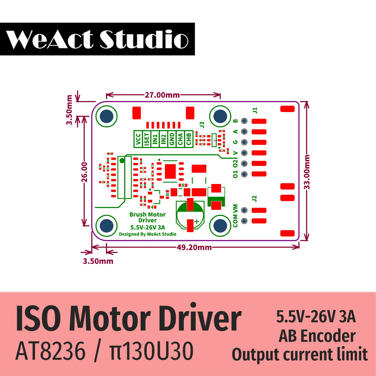 WeAct AT8236 Động Cơ Lái Xe Bị Cô Lập Bàn Chải Hỗ Trợ Bộ Mã Hóa Đơn Kênh DC5.5V-26V 3A