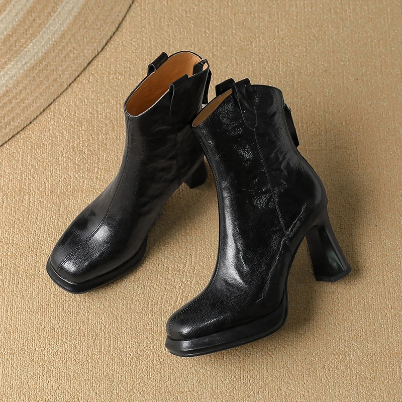 

2025 Modern Womens Boots Genuine Leather High Heel Sexy Autumn Party Shoes