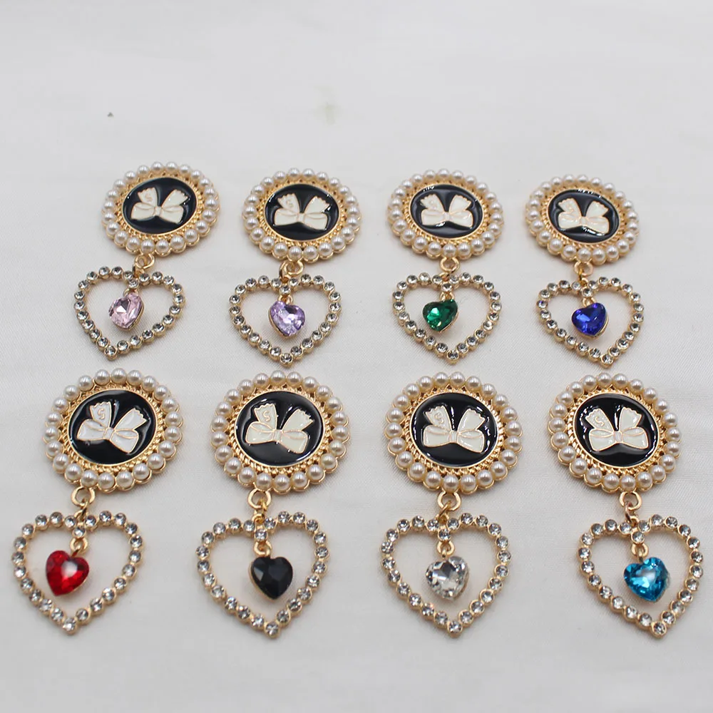 Fashionable 2pcs/lot pearl rhinestone brooch metal flat bottom DIY bow children's hair accessories party wine glasses wedding de