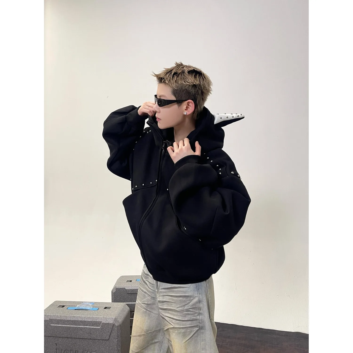 Pesante 250 Pou Autunno Inverno Uomo American Sle Coppia allentata Cardigan Felpa con cappuccio Jaet Fibra di poliestere Traspirante Lungo...