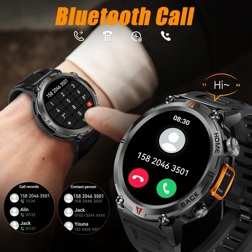 Imagen 2 del producto EIGIIS KE3 Bluetooth llamada reloj inteligente hombres pantalla completamente táctil Monitor de salud reloj con linterna hombres SmartWatch para IOS Android