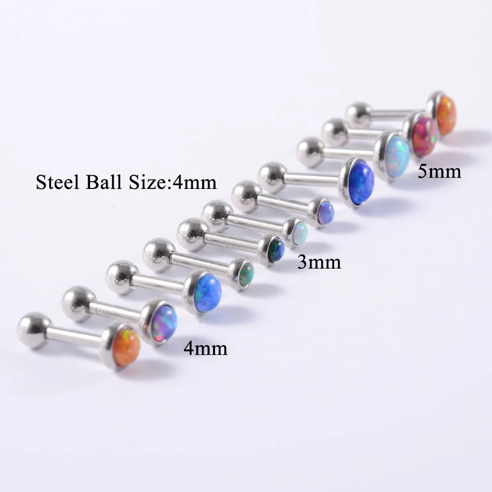 40Pcs/Box Surgical Steel Opal Stone Ball Monroe Lip Labret Ear Stud Ring Internally Thread Cartilage Piercing Body Jewelry 16G